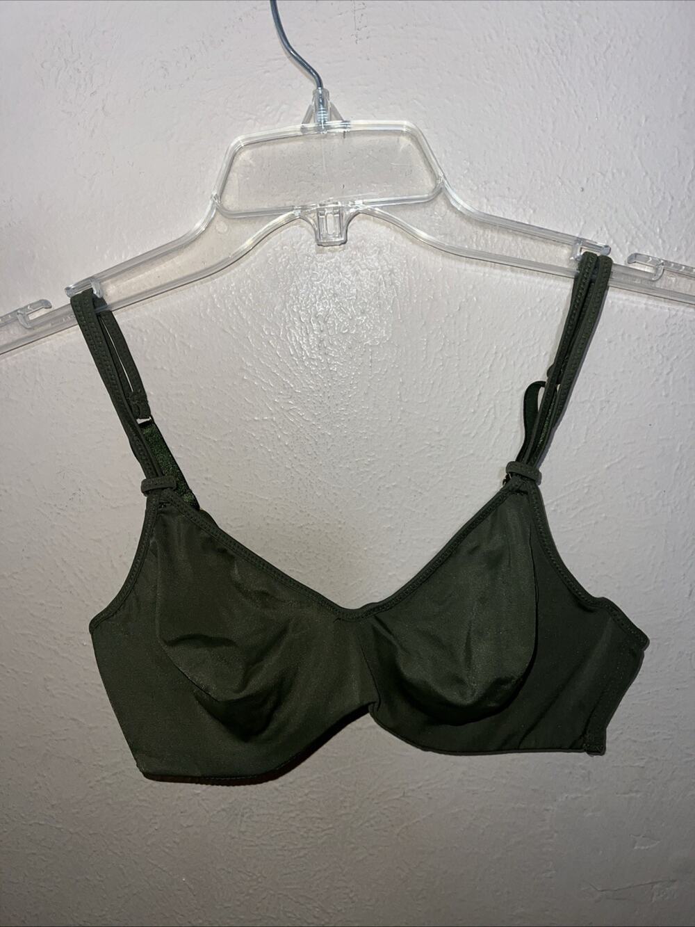 Vtg Warner's My Skin Smooth Underwire Bra Olive Green Satin Contour 36B Second